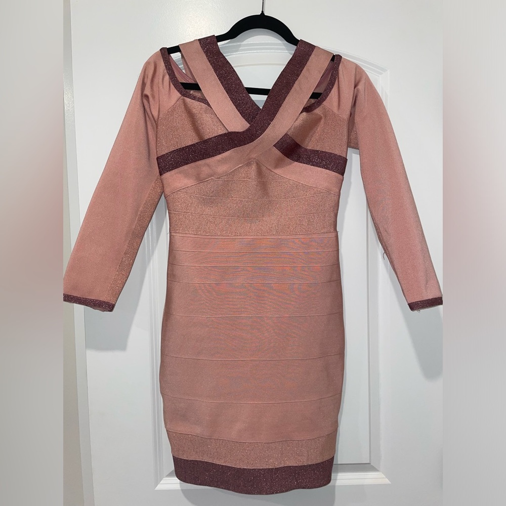 WOW Culture dusty pink cris-cross bandage dress